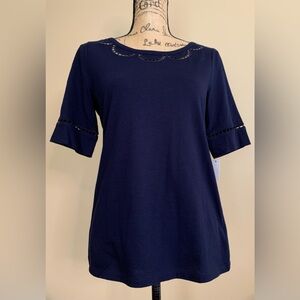 TALBOTS ladies 100% Pima cotton true Navy blue shirt sleeve top NWT size small